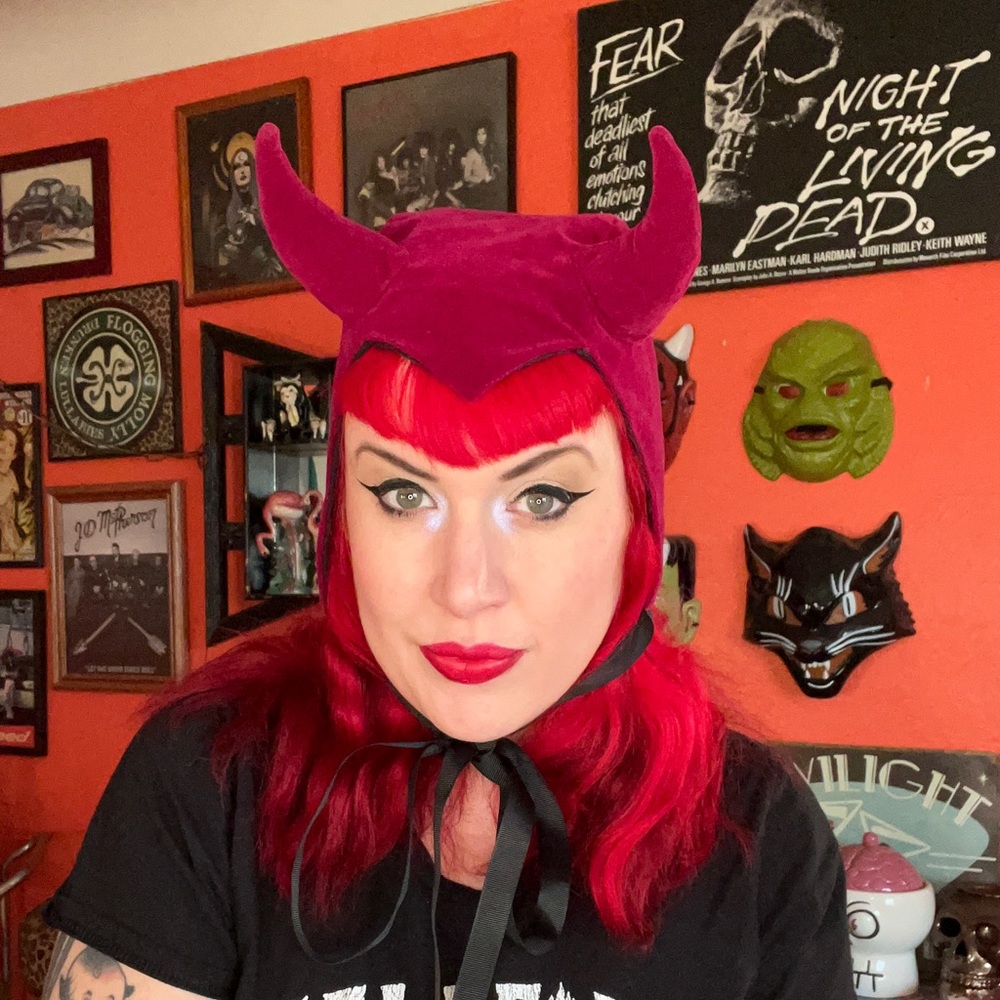 Dark Pink Wine velveteen Devil Bonnet
